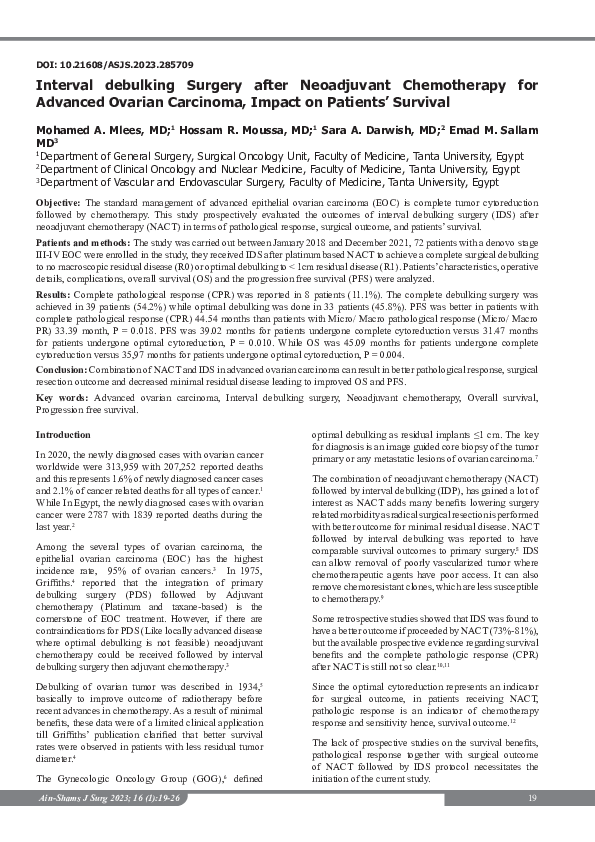 (PDF) Interval debulking Surgery after Neoadjuvant Chemotherapy for ...