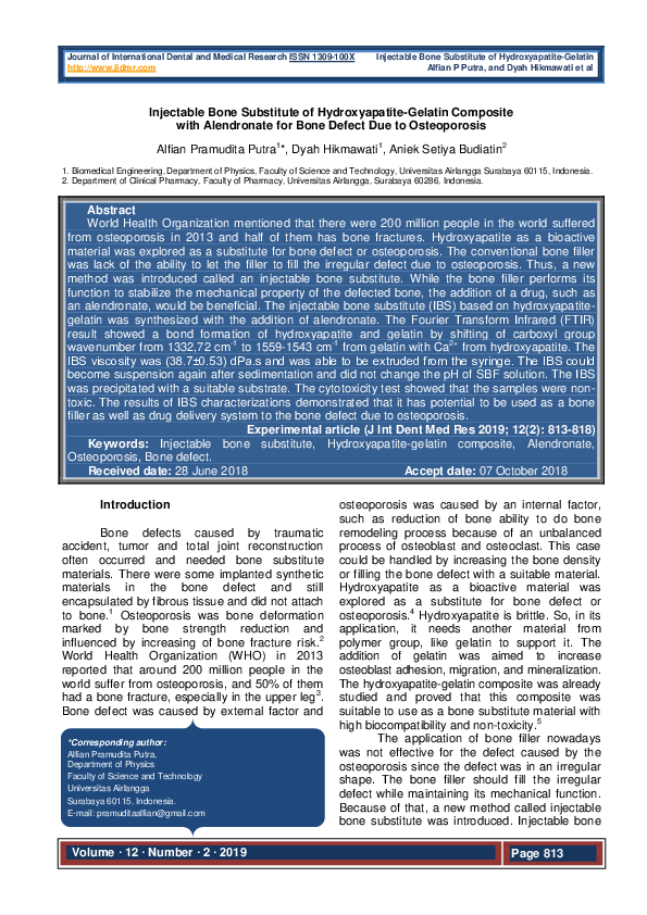 (PDF) Injectable Bone Substitute of Hydroxyapatite-Gelatin Composite ...