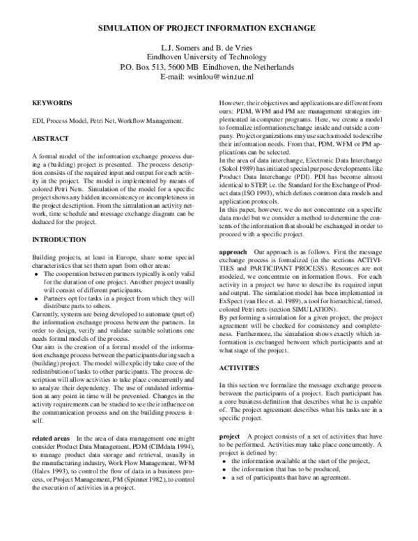 Pdf Simulation Of Project Information Exchange