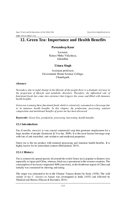 (PDF) 2. Green Tea: Importance and Health Benefits