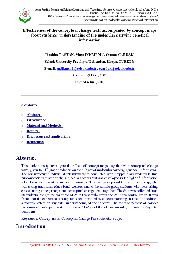(PDF) Effectiveness of the conceptual change texts accompanied by ...