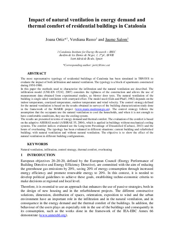 (PDF) Impact of natural ventilation in energy demand and thermal ...