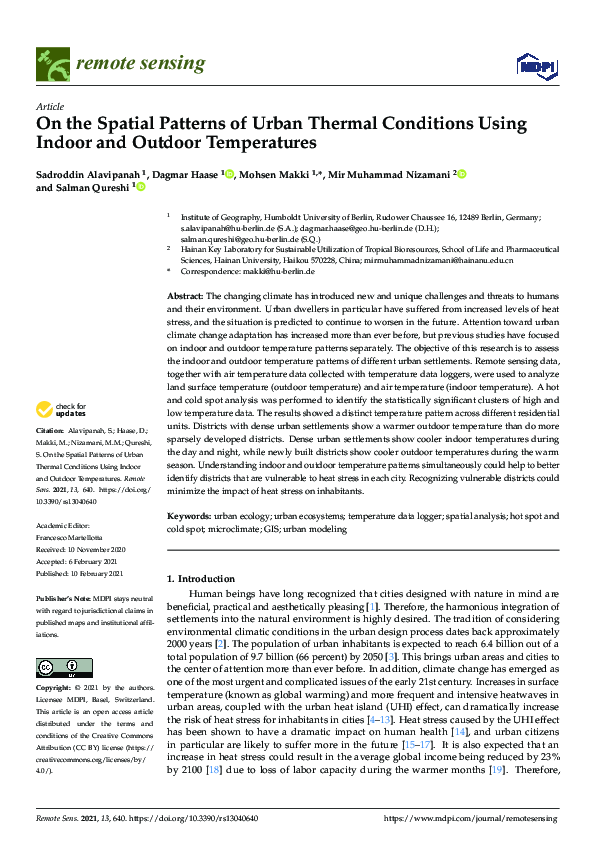 (PDF) On the Spatial Patterns of Urban Thermal Conditions Using Indoor ...