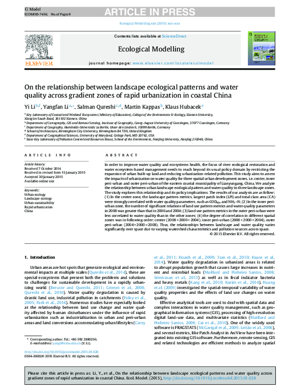 (PDF) On the relationship between landscape ecological patterns and ...