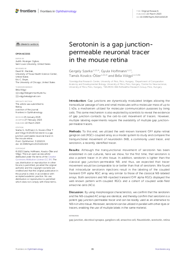 (PDF) Serotonin is a gap junction-permeable neuronal tracer in the ...