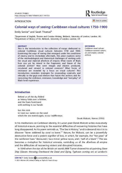 (PDF) Colonial ways of seeing: Caribbean visual cultures 1750–1900