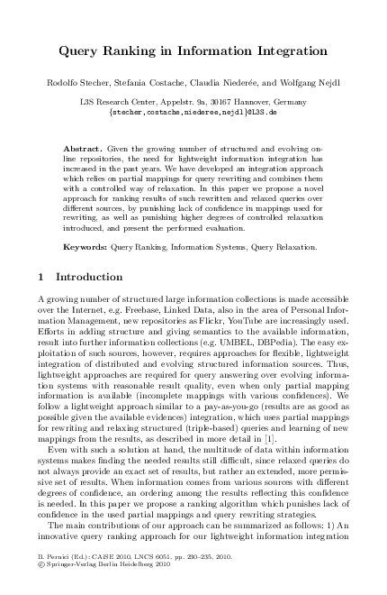 (PDF) Query Ranking in Information Integration