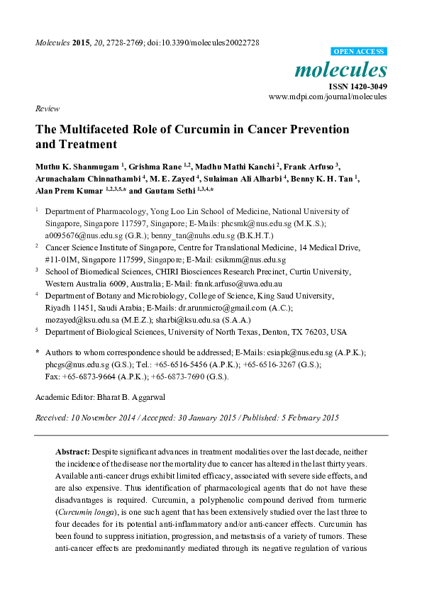 (PDF) The Multifaceted Role of Curcumin in Cancer Prevention and Treatment