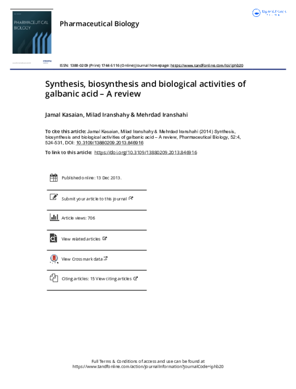 (PDF) Synthesis, biosynthesis and biological activities of galbanic ...