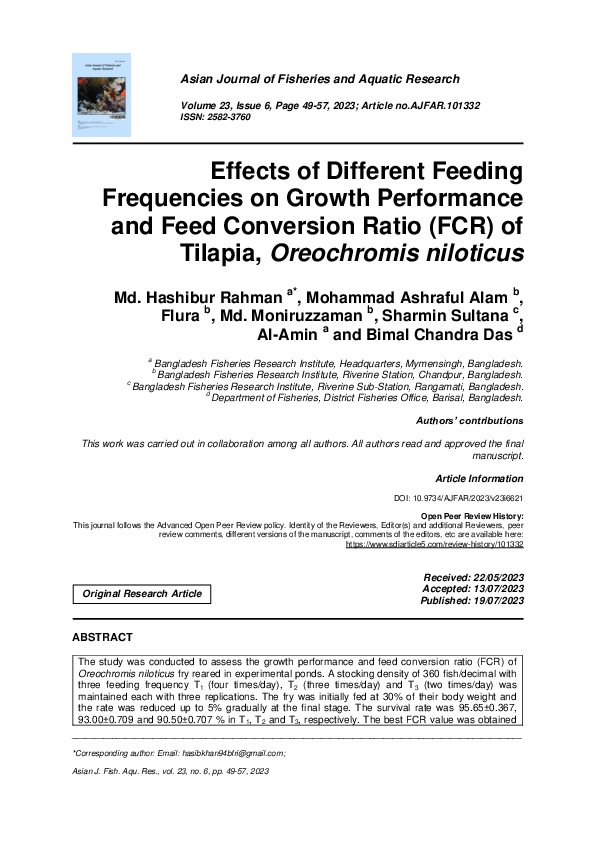 (PDF) Effects of Different Feeding Frequencies on Growth Performance and Feed Conversion Ratio