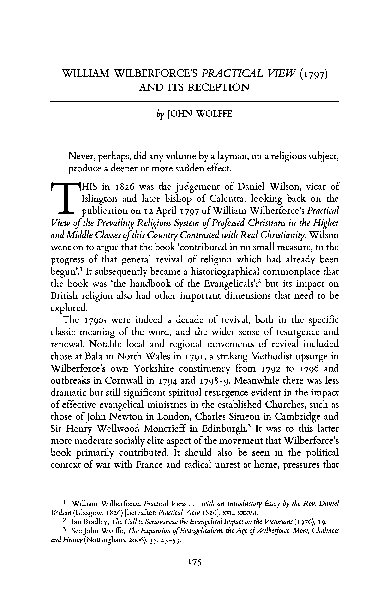(PDF) William Wilberforce’s Practical View (1797) and its Reception