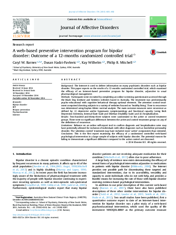 (PDF) A web-based preventive intervention program for bipolar disorder ...