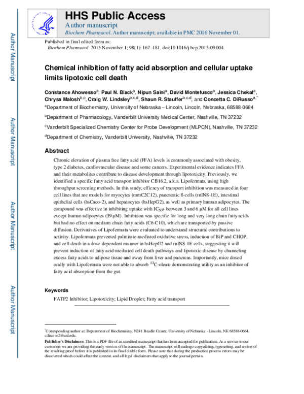 (PDF) Chemical inhibition of fatty acid absorption and cellular uptake ...