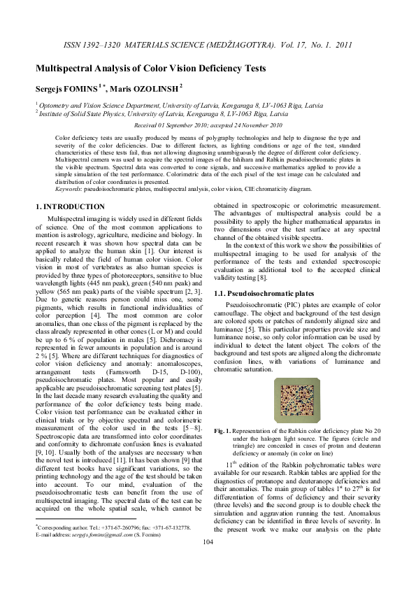 (PDF) Multispectral Analysis of Color Vision Deficiency Tests
