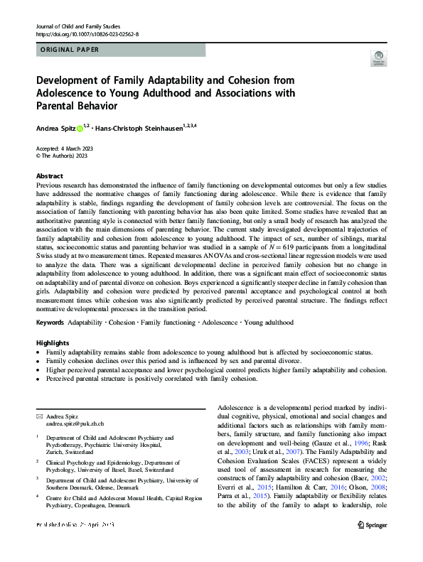 (PDF) Development of Family Adaptability and Cohesion from Adolescence ...