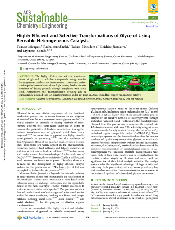 (PDF) Highly Efficient and Selective Transformations of Glycerol Using ...