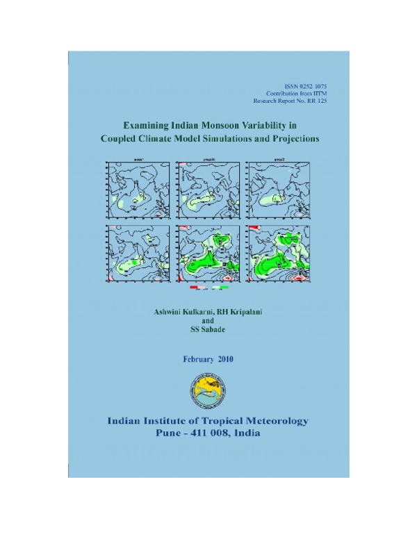 (PDF) Examining Indian Monsoon Variability in Coupled Climate Model ...