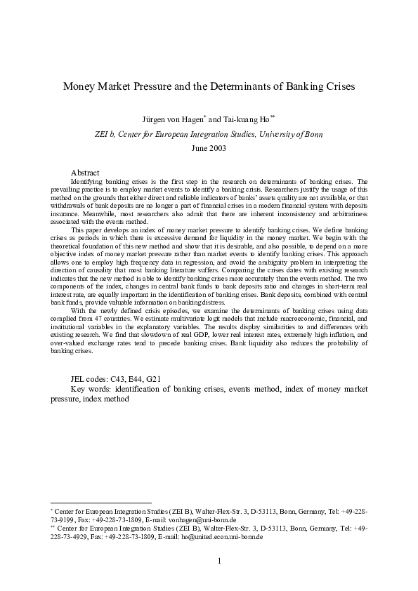 (PDF) Money Market Pressure and the Determinants of Banking Crises