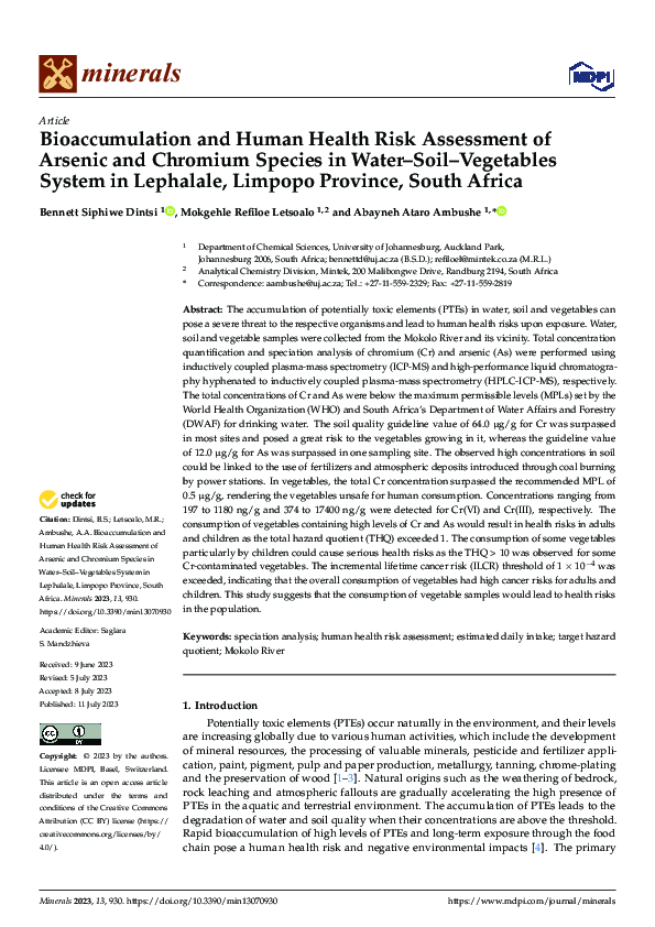 (PDF) Bioaccumulation and Human Health Risk Assessment of Arsenic and ...