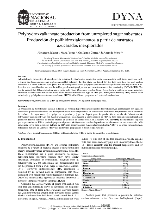 (PDF) Polyhydroxyalkanoate production from unexplored sugar substrates