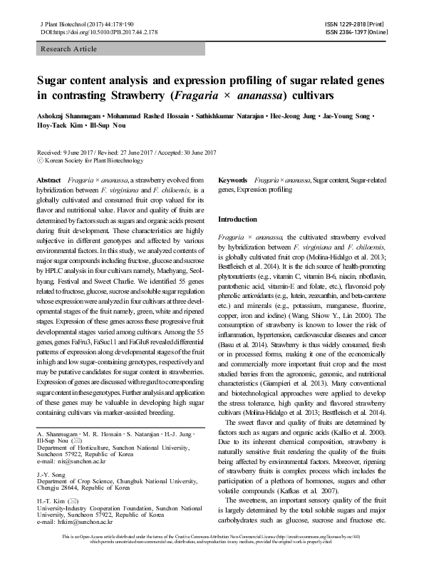 (PDF) Sugar content analysis and expression profiling of sugar related ...
