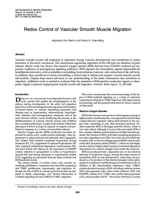 (PDF) Redox Control of Vascular Smooth Muscle Migration