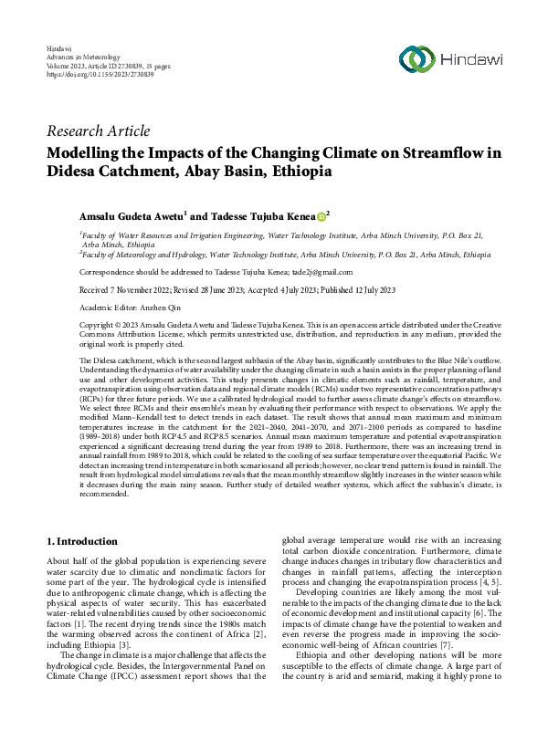 (PDF) Modelling the Impacts of the Changing Climate on Streamflow in ...