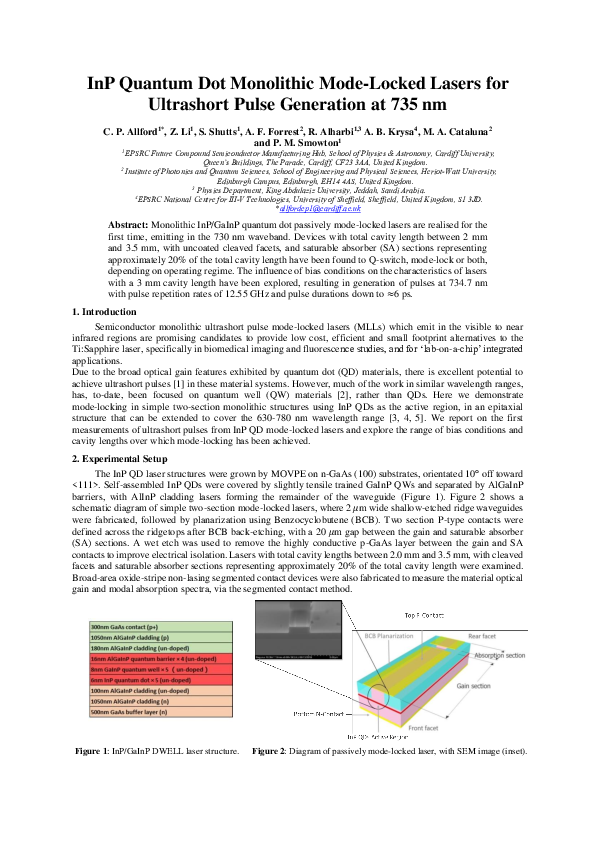 (PDF) InP quantum dot monolithic mode-locked lasers for ultrashort ...