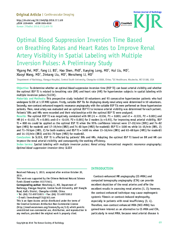 (PDF) Optimal Blood Suppression Inversion Time Based on Breathing Rates ...