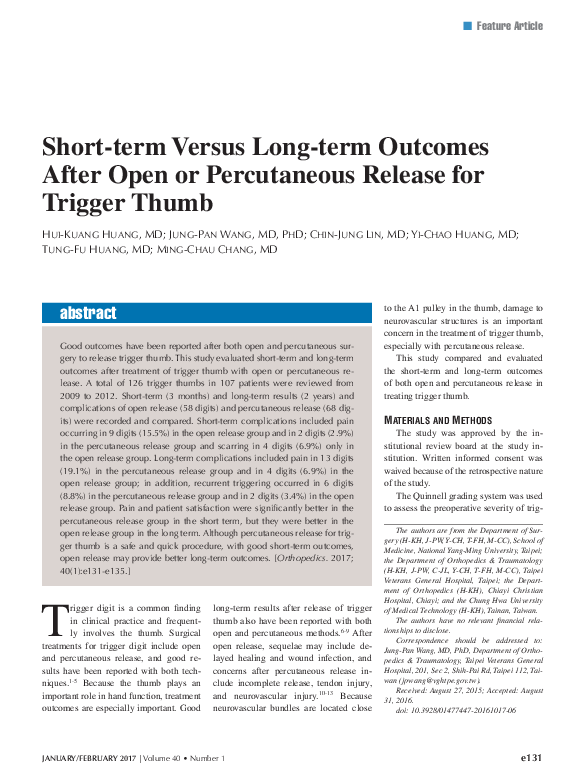 (PDF) Short-term Versus Long-term Outcomes After Open or Percutaneous ...