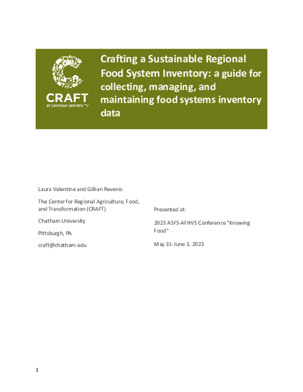 (PDF) Crafting a Sustainable Regional Food System Inventory: a guide ...