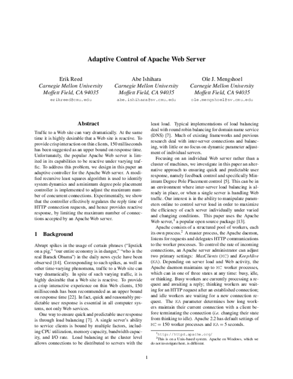 (PDF) Adaptive Control of Apache Web Server