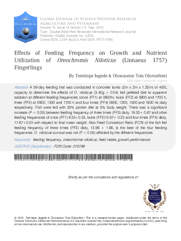(PDF) Effects of Feeding Frequency on Growth and Nutrient Utilization ...
