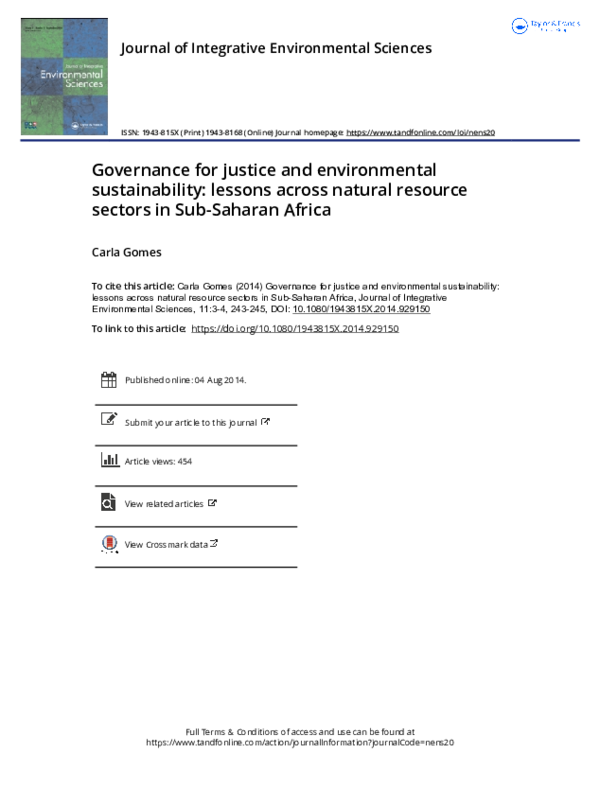 (PDF) Governance for justice and environmental sustainability: lessons ...
