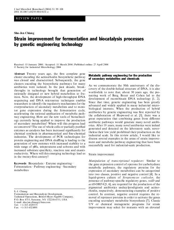 (PDF) Strain improvement for fermentation and biocatalysis processes by ...