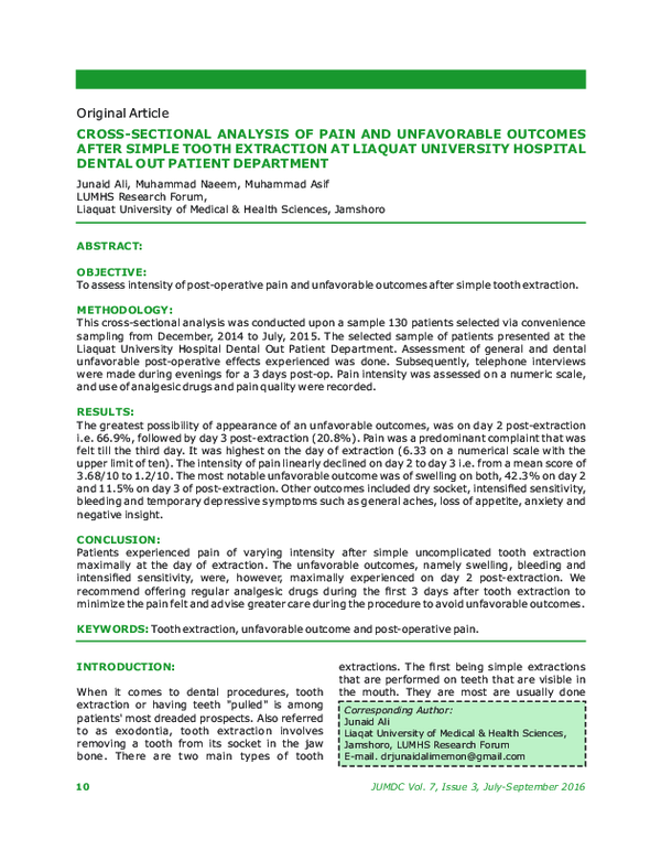  pdf cross sectional analysis of pain and unfavorable outcomes after
