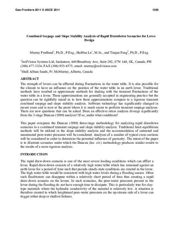 (PDF) Combined Seepage and Slope Stability Analysis of Rapid Drawdown ...