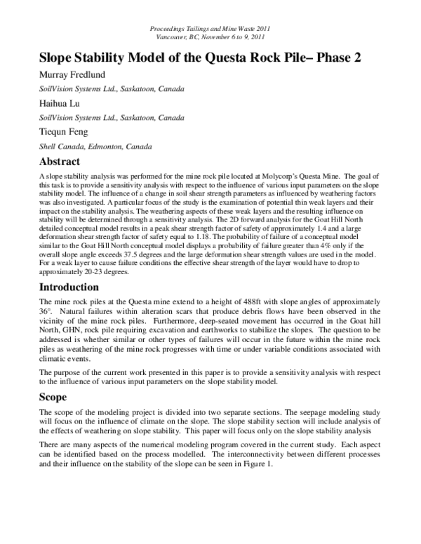 (PDF) Slope stability model of the Questa rock pile : phase 2