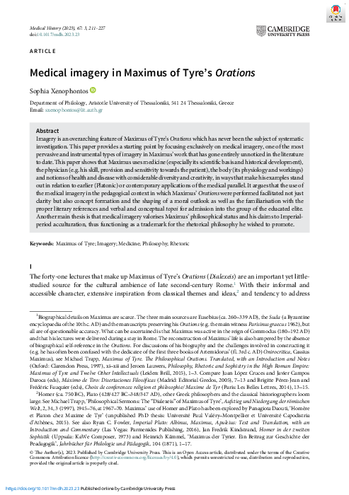(PDF) 'Medical imagery in Maximus of Tyre's Orations', Medical History ...