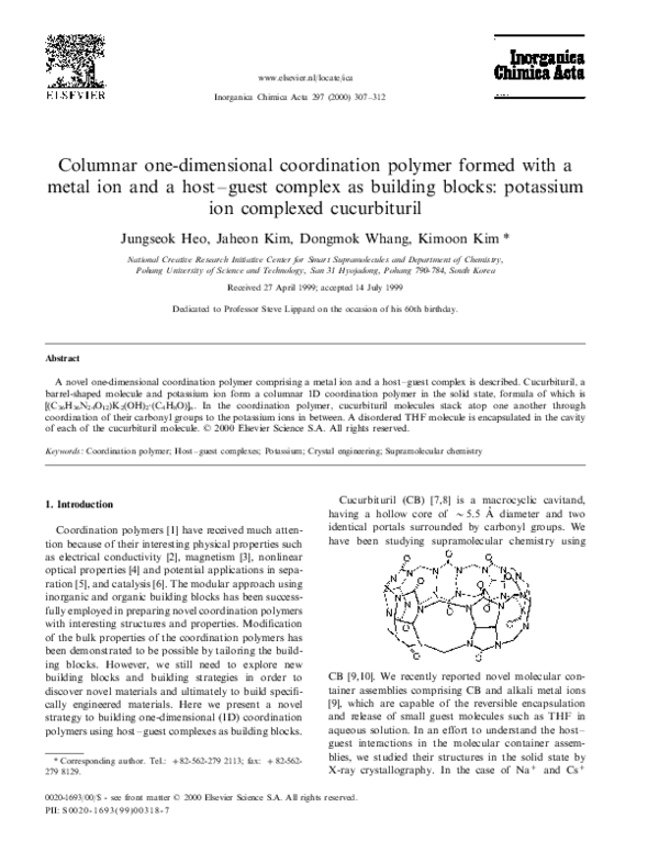 (PDF) Columnar one-dimensional coordination polymer formed with a metal ...