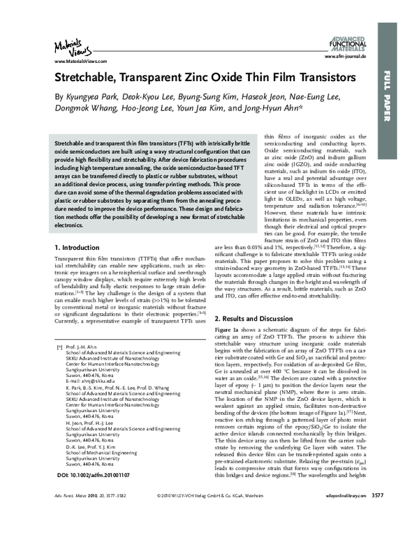 (PDF) Stretchable, Transparent Zinc Oxide Thin Film Transistors