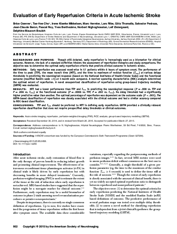 (PDF) Evaluation of Early Reperfusion Criteria in Acute Ischemic Stroke