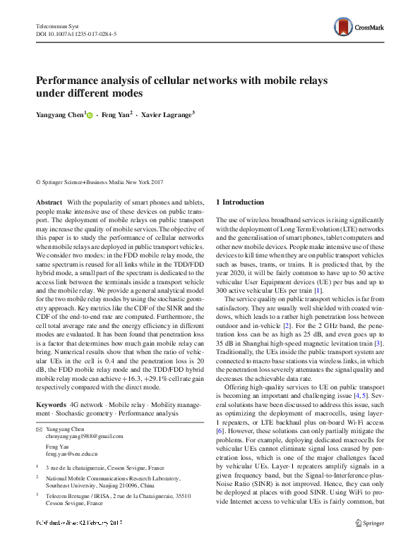 (PDF) Performance analysis of cellular networks with mobile relays ...