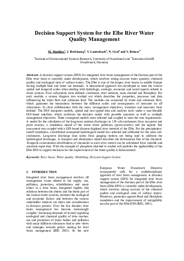 (PDF) Decision support system for the Elbe river water quality ...
