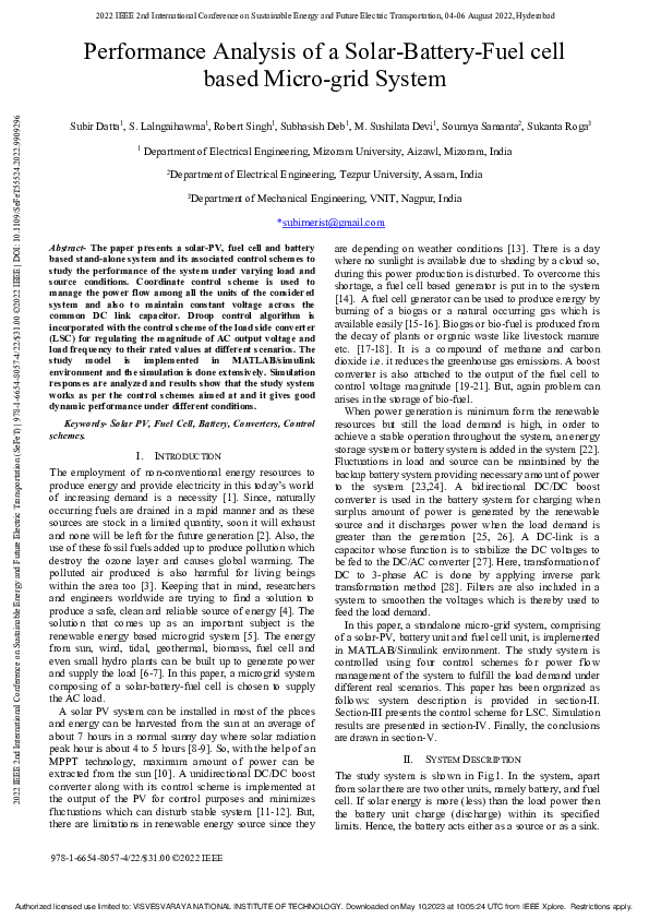 (PDF) Performance Analysis of a Solar-Battery-Fuel cell based Micro ...