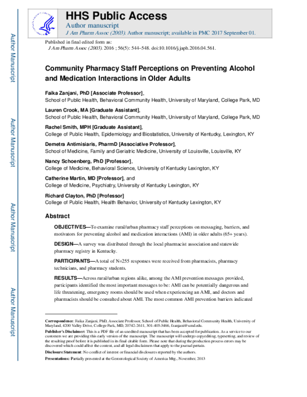 (PDF) Community pharmacy staff perceptions on preventing alcohol and ...