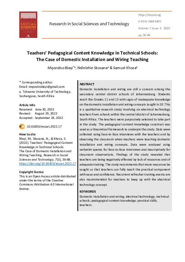 (PDF) Teachers’ Pedagogical Content Knowledge in Technical Schools: The ...