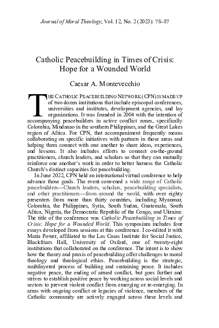 (PDF) Catholic Peacebuilding in Times of Crisis: Introduction