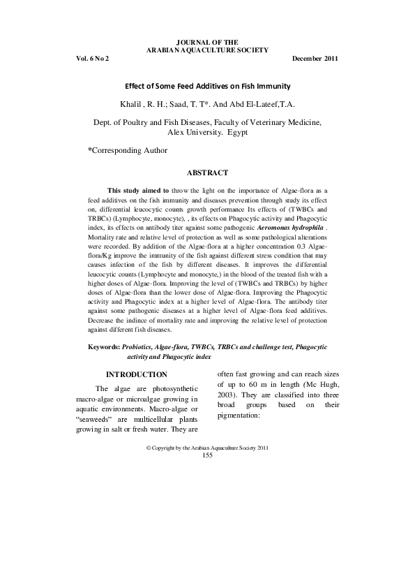 (PDF) Effect of Some Feed Additives on Fish Immunity