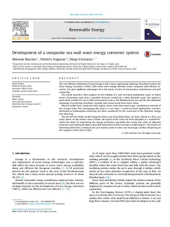 (PDF) Development of a composite sea wall wave energy converter system